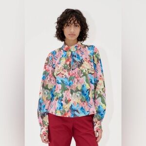 Stine Goya GATHERED Floral LONG SLEEVE TOP - LOVES ME, LOVES ME NOT - size XXS